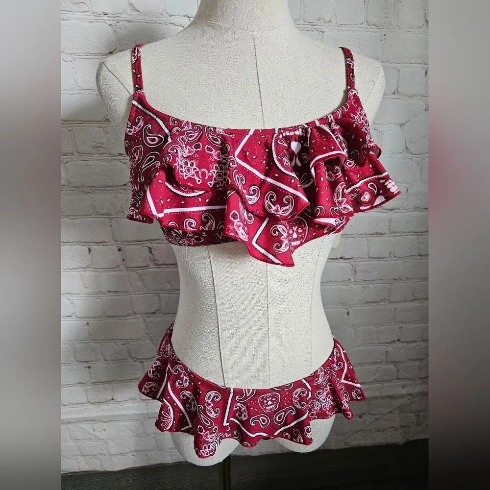 River Island Ruffled Red Bandana Print Bikini | 6 Top | 4 Bottom | NWT - Picture 2 of 10